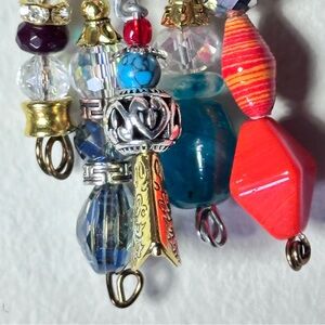 Bar Pin Glass Charms Brooch Saftey Pin Artisan Multicolor Beaded Handmade OOAK